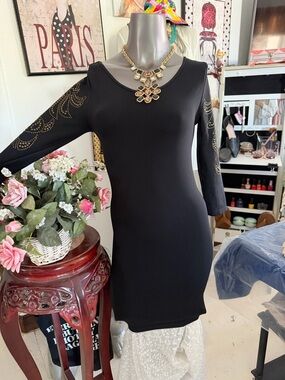bebe Black Long-Sleeve Bodycon Dress with Gold Stud Accents